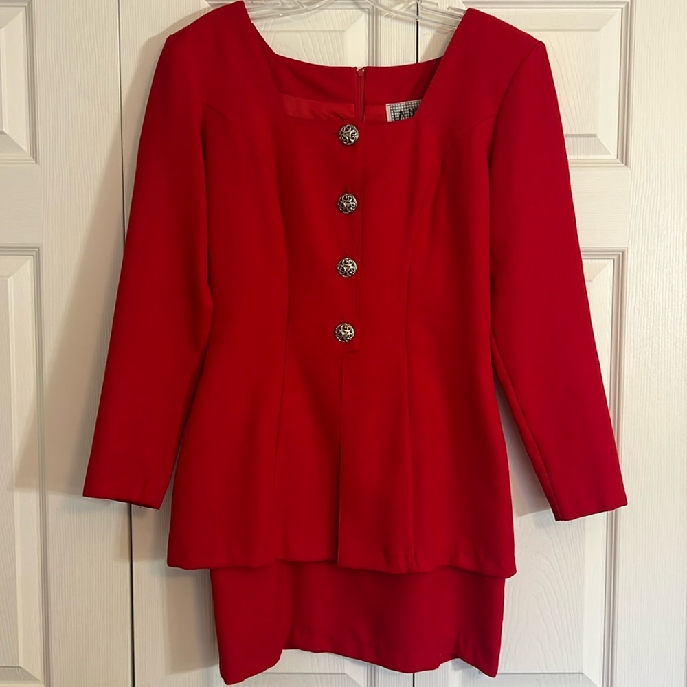 VTG 80s La Belle Juniors Sz 5 Red Long Sleeve Mini Dress Shoulder Pads H1